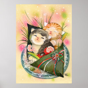 Póster Navidad Handroll del gatito de los gatos del sushi