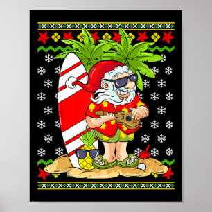 Póster Navidad Hawaiana En Julio Mele Kalikimaka Santa C