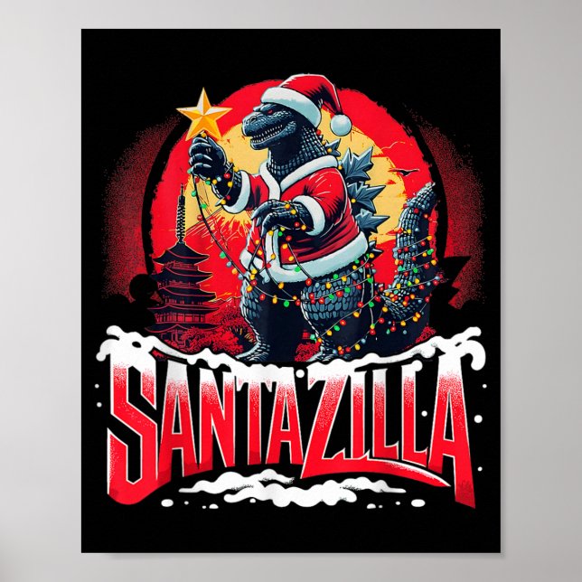 Póster Navidad Kaiju Santazilla Monstruo Japonés Dinosa (Frente)