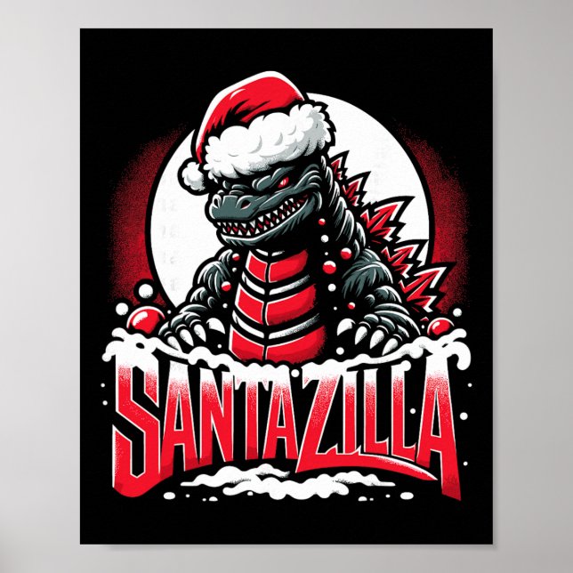 Póster Navidad Kaiju Santazilla Monstruo Japonés Dinosa (Frente)