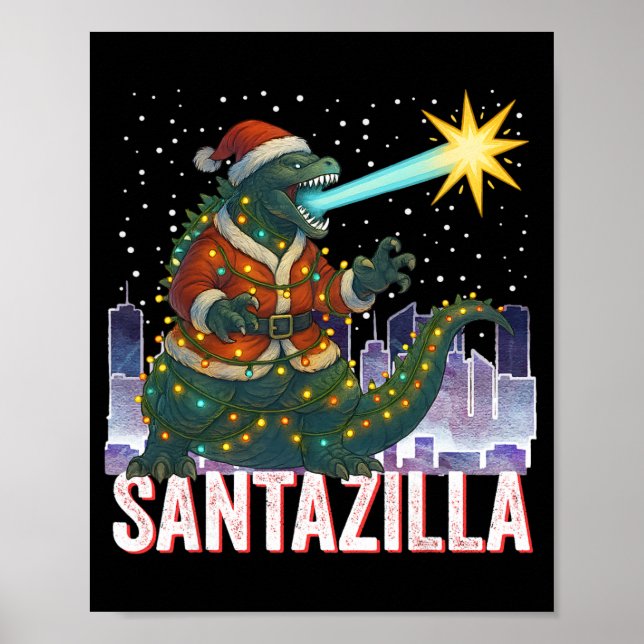 Póster Navidad Kaiju Santazilla Monstruo Japonés Dinosa (Frente)