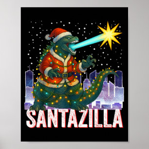 Póster Navidad Kaiju Santazilla Monstruo Japonés Dinosa