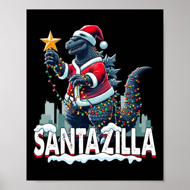 Póster Navidad Kaiju Santazilla Monstruo Japonés Dinosa (Frente)