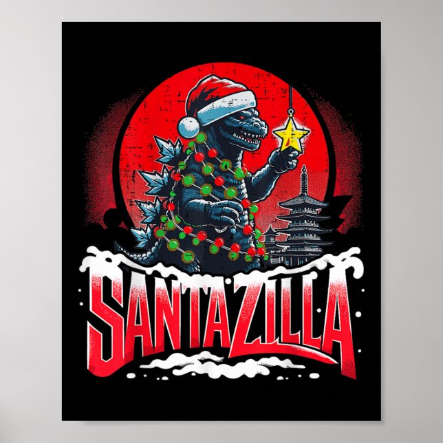 Póster Navidad Kaiju Santazilla Monstruo Japonés Dinosaur (Frente)