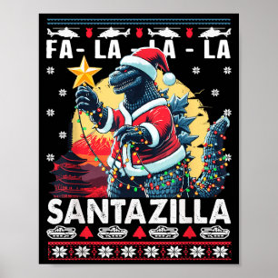 Póster Navidad Kaiju Santazilla Monstruo Japonés Dinosaur