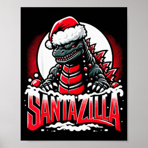 Póster Navidad Kaiju Santazilla Monstruo Japonés Dinosaur