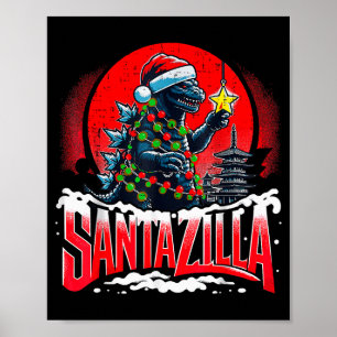Póster Navidad Kaiju Santazilla Monstruo Japonés Dinosaur