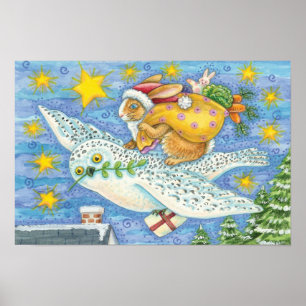 Póster Navidad linda con conejo como Santa Claus en búho