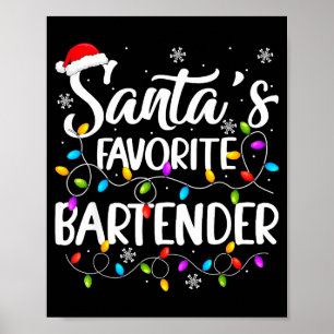 Póster Navidad Luces Divertidas Bartender Favorito de San