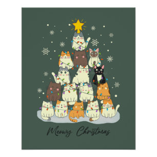 Póster Navidad Meowy — Árbol de gato lindo