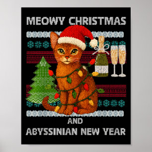 Póster Navidad Meowy Divertido Gato Abisinio Sombrero de