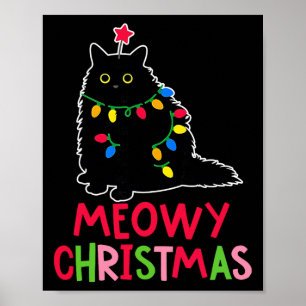 Póster Navidad Meowy Luces de Navidad Pijama de Gato Negr