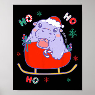 Póster Navidad Moo Deng Reno Trineo Lindo Niños Niñas