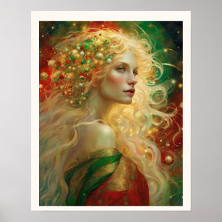 Póster Navidad mujer con pelo rubio Art Nuevo