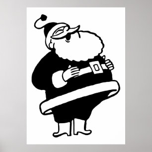 Póster Navidad negro y blanco Papá Noel del vintage retr