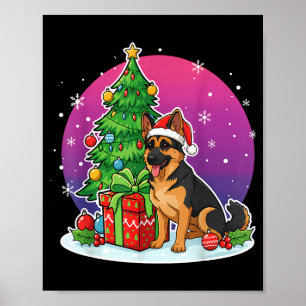 Póster Navidad Pastor Alemán Gorro de Santa Navidad Hombr
