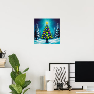 Póster Navidad Pop Art con Verde Neón Azul Purpura 