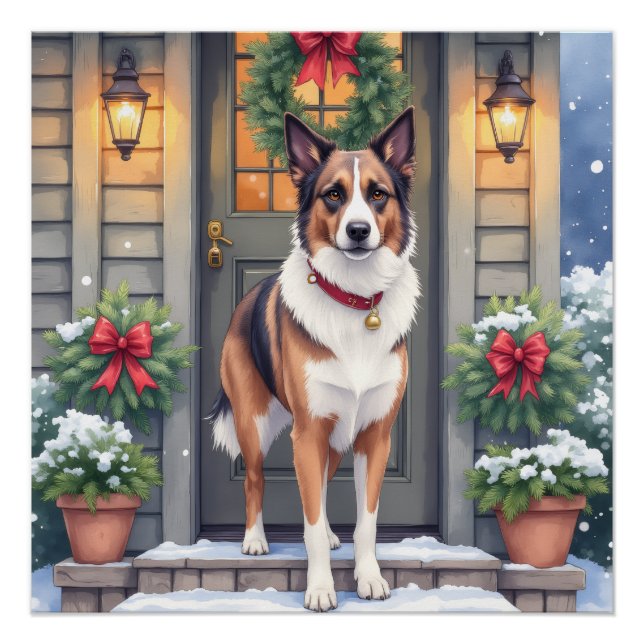 Póster Navidad Pórtico Rústico Beauceron Acuarela (Anverso)