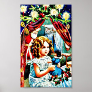 Póster Navidad que saluda con un chica que mira un