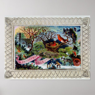 Póster Navidad que saluda, postal del Victorian