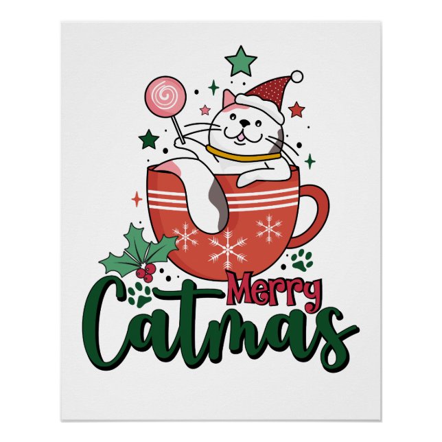 Póster Navidad Regalo Merry Cute Catmas (Anverso)
