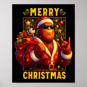 Póster Navidad Retro Alegre Santa Bigfoot Sasquatch Diver