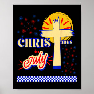Póster Navidad Retro En Julio Cristiana Jesús Dios Verano