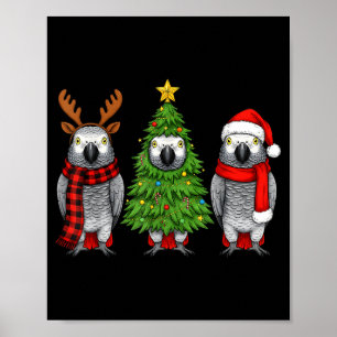 Póster Navidad Retro Loro Africano G Pájaro Santa Reno