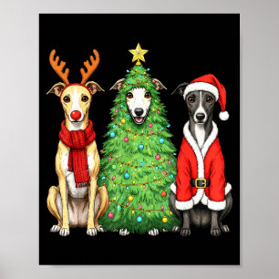 Póster Navidad Retro Whippet Santa Reno Perro Amante 