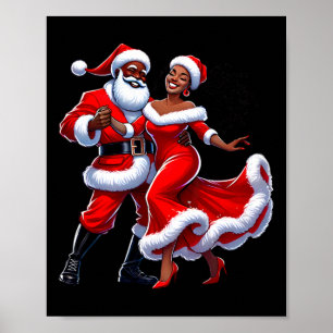 Póster Navidad Santa africano Sra. Claus bailando african