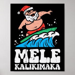 Póster Navidad Surfing Mele Kalikimala Navidad Hawaii Hom