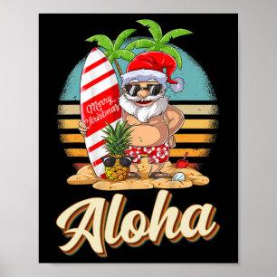 Póster Navidad Tropical Aloha Santa Navidad En Julio H