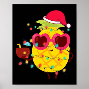 Póster Navidad Tropical de Verano Hawaiano Piña Navidad