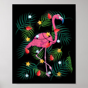 Póster Navidad Tropical Divertida Flamenco Rosa Hawaiano