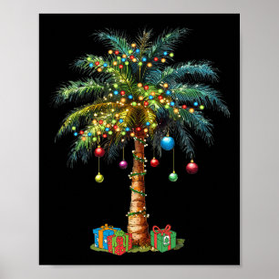 Póster Navidad Tropical Luces de Santa Hawaiano Palmas