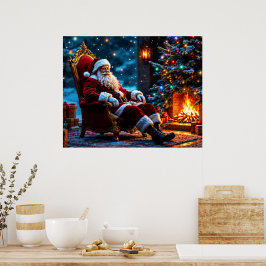Póster Navidad vacaciones de invierno lindo Santa