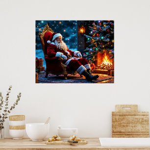 Póster Navidad vacaciones de invierno lindo Santa