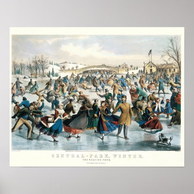 Póster Navidad Victoriana Central Park Currier & Ives (Frente)