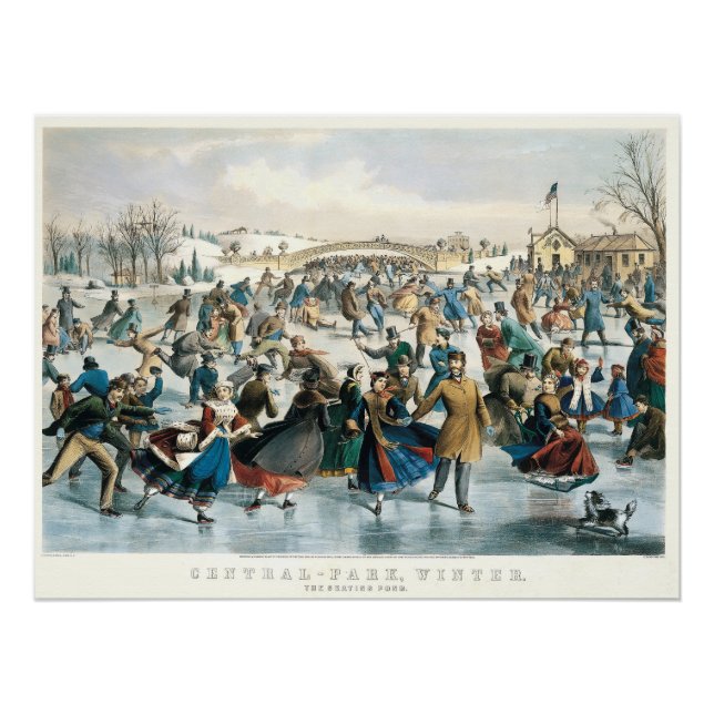 Póster Navidad Victoriana Central Park Currier & Ives (Anverso)