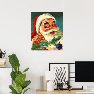 Póster Navidad Vintage, Alegre Santa Claus Retro de los 5