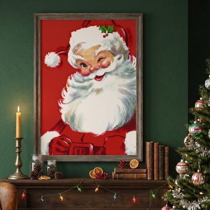 Póster Navidad Vintage, Alegre Santa Claus sonriente
