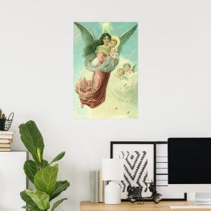Póster Navidad vintage, Ángel Victoriano con Niño Jesús
