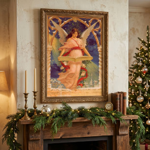 Póster Navidad Vintage, Ángel Victoriano Leyendo la Bibli