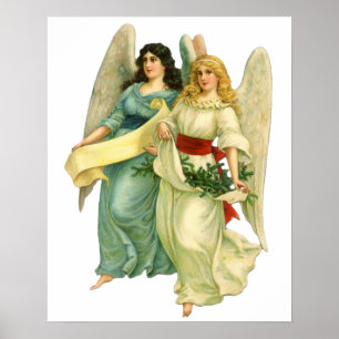 Póster Navidad vintage, ángeles victorianos angélicos