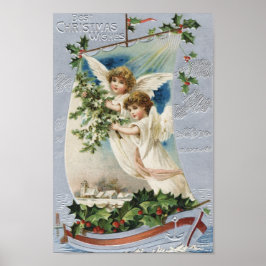 Póster Navidad vintage, ángeles victorianos en velero
