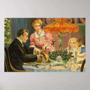 Póster Navidad Vintage, Cena Familiar Victoriana