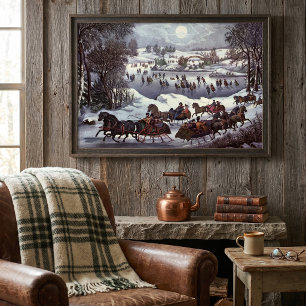 Póster Navidad Vintage, Central Park en Invierno
