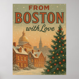 Póster Navidad Vintage De Boston Con Amor