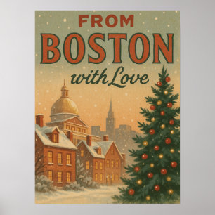 Póster Navidad Vintage De Boston Con Amor