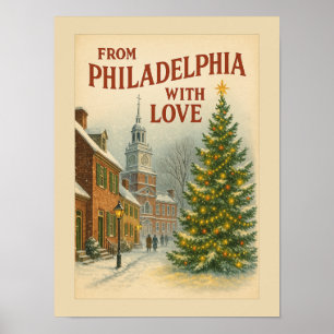 Póster Navidad Vintage de Filadelfia con Amor